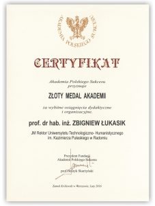 certyfikat złoty medal akademii