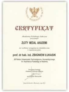 certyfikat złoty medal akademii